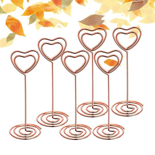 

party decoration 6 pcs rose gold heart shape po holder stands table number holders place paper menu clips for weddings (rose gold)
