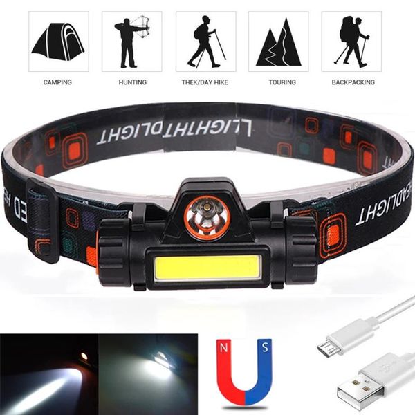 

headlamps waterproof led headlamp cob+xpe work light 2 mode with magnet headlight built-in 18650 battery suit for fishing camping