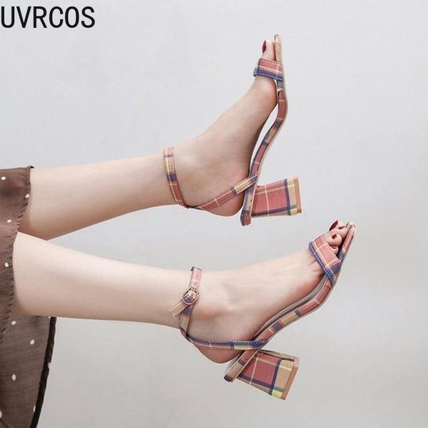 

2021 women's sandals fashion temperament plaid sandals fish mouth thick and high heel casual all-match women's shoes, Black