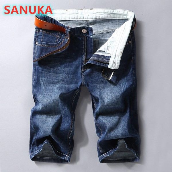

2021 summer new men denim shorts style thin section elastic force slim fit short jeans male brand clothing black blue, White;black