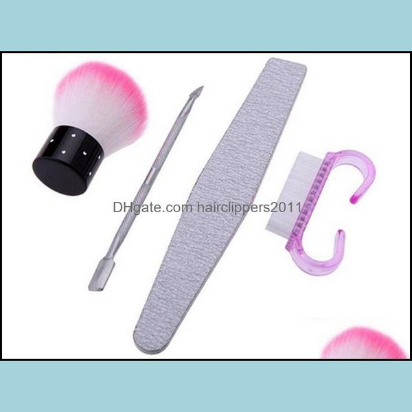 

nail brushes tools art salon health beauty 100sets/lot fast 4 in 1 kits brushadddust brush clearneraddnail file addmetal push polish decor d, Yellow