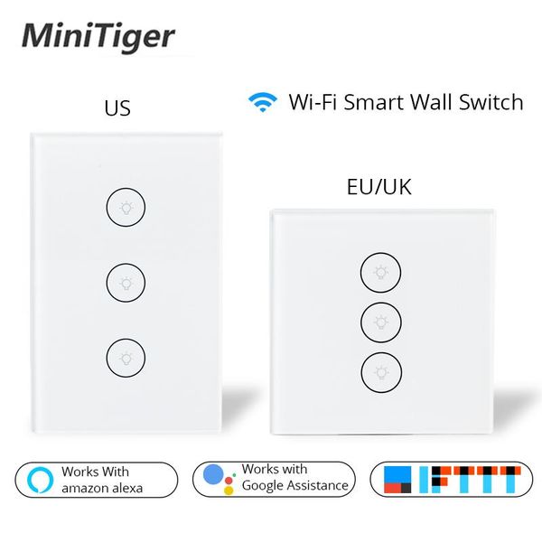 

smart home control tuya life wifi wall touch switch glass panel mobile app remote work with amazon alexa google us eu uk