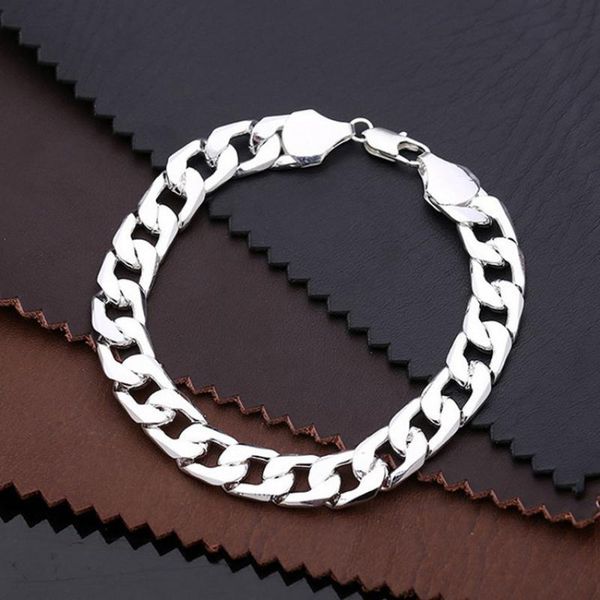 

link, chain mens bracelet stainless steel gold flat side jewelry gift, Black