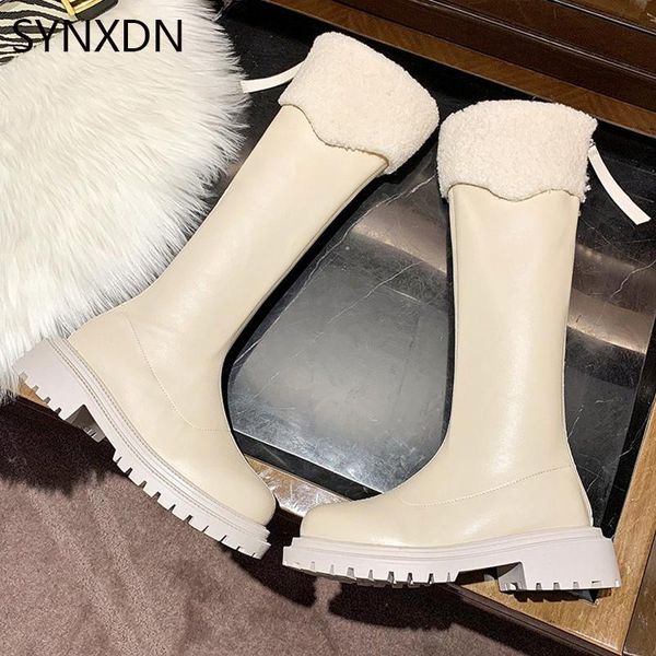 

boots synxdn women thigh high zip plush knee brand designer ladies leather long white mujer botas warm, Black