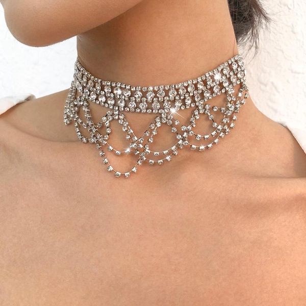 

chains lalynnly female exquisite luxury crystal bridal wedding design jewelry gift for women rhinestone necklace wholesale n9005, Silver