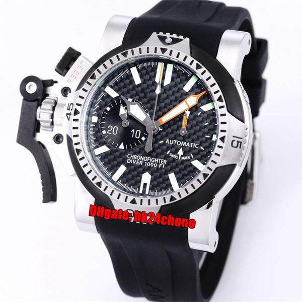 16 Estilo Relógios de Alta Qualidade Chronofighter Diver Esquerda Mão Quartzo Cronógrafo Mens Relógio Preto Dial Borracha Strap Gents Sports relógios de pulso