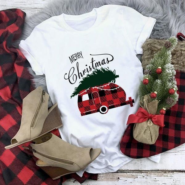 

2021 new kawaii christmas t shirt women fashion christmas harajuku short sleeve tshirt white vintage camiseta mujer clothes