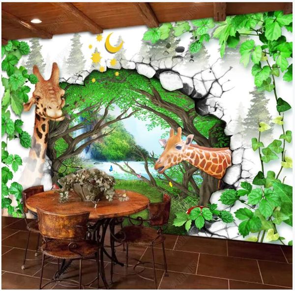 Foto personalizzata Sfondi per pareti 3d murale wallpaper Cartoon moderno cartone animato bella fantasia foresta cervi capretto camera murales carta da parati decorazione della casa