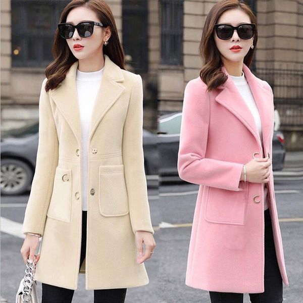 

women's wool & blends autumn woman coats winter korean coat warm causal long slim thicken female elegant jacket poncho women, Black