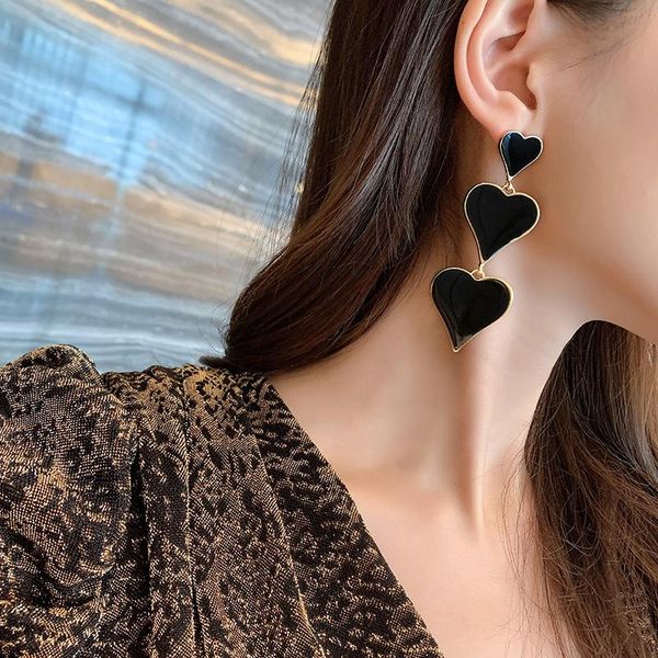 

stud 2021 korean retro trend earrings ladies exaggerated temperament black love long fashion accessories jewelry, Golden;silver