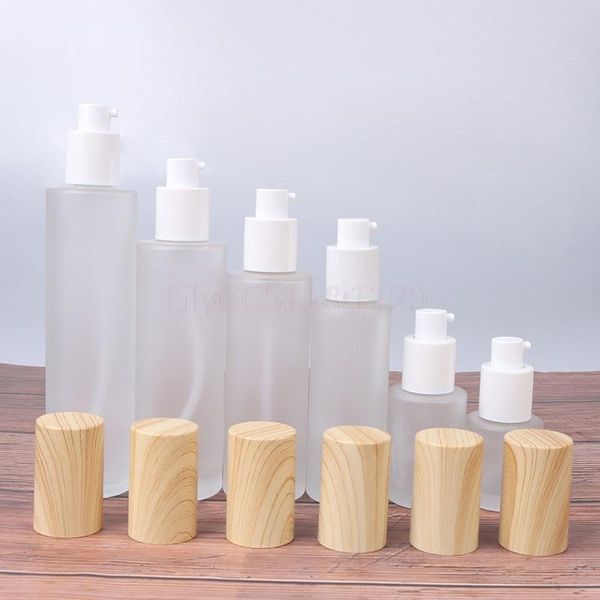 

storage bottles & jars 1 piece wood grain cover glass pump lotion cream empty cosmetic bottle