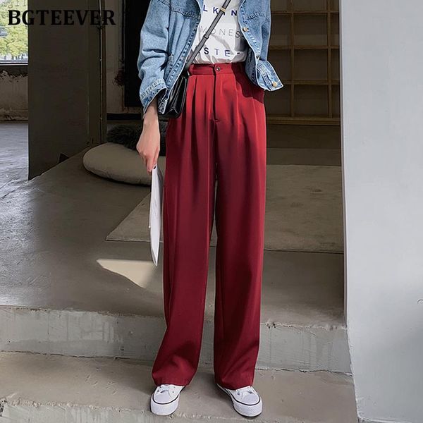 

women's pants & capris bgteever casual high waist wide leg for women plus size loose long suit female streetwear trousers femme 2021, Black;white