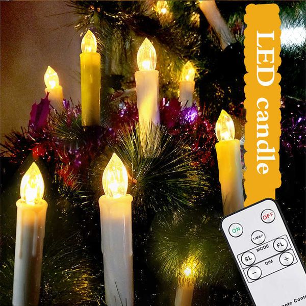 LED elektronik mum ışığı alevsiz yanıp sönen zamanlayıcı uzaktan kumanda ile Noel ağacı mum enayi pencere mumlar ev dekorasyonu 210702