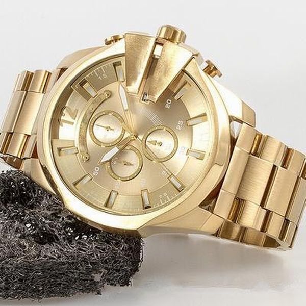 Relógio masculino 3A DZ4318 com mostrador grande, relógio de alta qualidade, 55MM, dual core, função completa, ouro rosa, aço inoxidável dourado, movimento japonês, relógios de quartzo