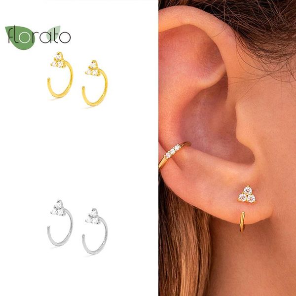 

hoop & huggie exquisite hopp earrings 925 sterling silver cz simple and elegant flower-shaped earring women prevent allergy jewelry, Golden;silver