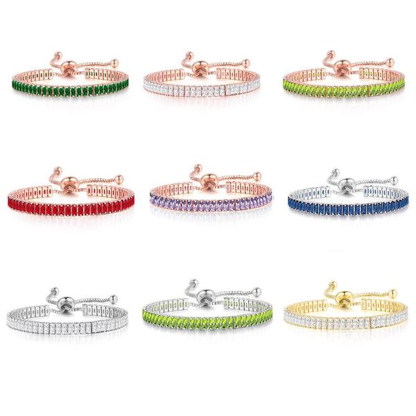 

link, chain 2 x 4mm squared sparkle cut cubic zirconia adjustable bracelet for women,men,girl's fashion jewelry, Black