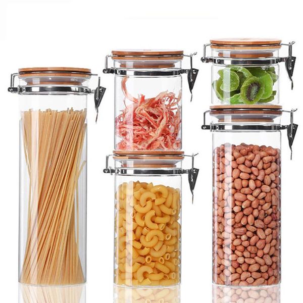 

storage bottles & jars container with bamboo lid for kitchen glass airtight canister tea coffee beans sealed jar