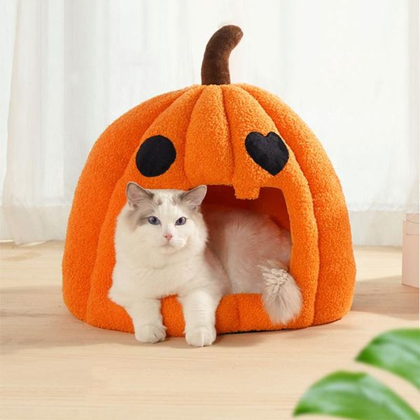 

cat beds & furniture bed house pumpkin shape kitten cave with mat detachable puppy kennel deep sleep nest comfort pet sleeping bag