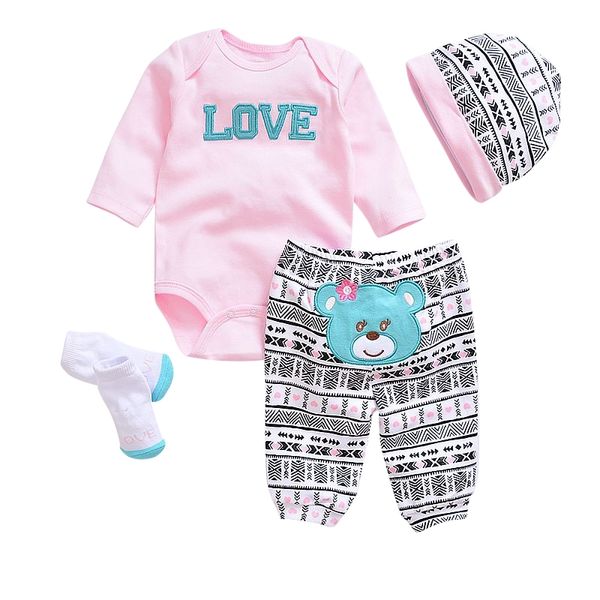 Moda recém-nascidos bebês meninos meninos meninas meninas + calças longas + chapéus + meia bebê pijama animal 100% algodão roupas de bebê conjuntos 210309