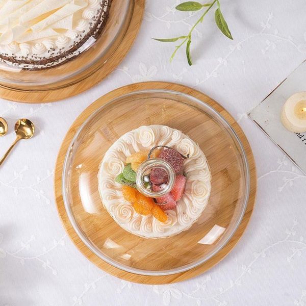 

storage bottles & jars lead-food grade transparent dustproof cake glass cover fruit tray bamboo m2p6