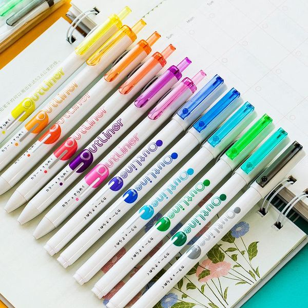 

gel pens 6 color double line set 1.0mm ballpoint outliner marker lines art pen drawing journal diary stationery