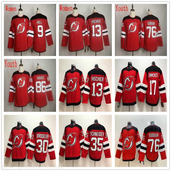 

man women youth new jersey devils ice hockey 86 jack hughes jersey kids 76 pk subban 9 taylor hall 13 nico hischier jerseys, Black