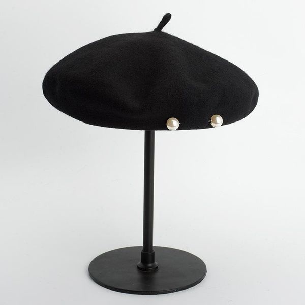 

berets 01909-hh0113 wool pearl pin black beret lady cap women leisure pumpkin hat, Blue;gray