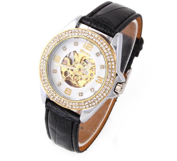

sell winner fashion watches for woman automatic watch mechanical watch for lady leather strap wn51, Slivery;brown