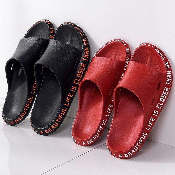 

slippers summer women men beach slide sandals cute words alphabet non-slip soft sole couple home outdoor bathroom shoes, Black