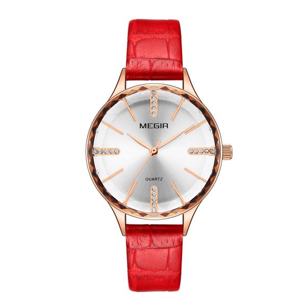 

new arrivals megir woman buckle designers fashion cutting surface red and blue luxury leather wristwatch 3atm citizen movement ing, Slivery;brown