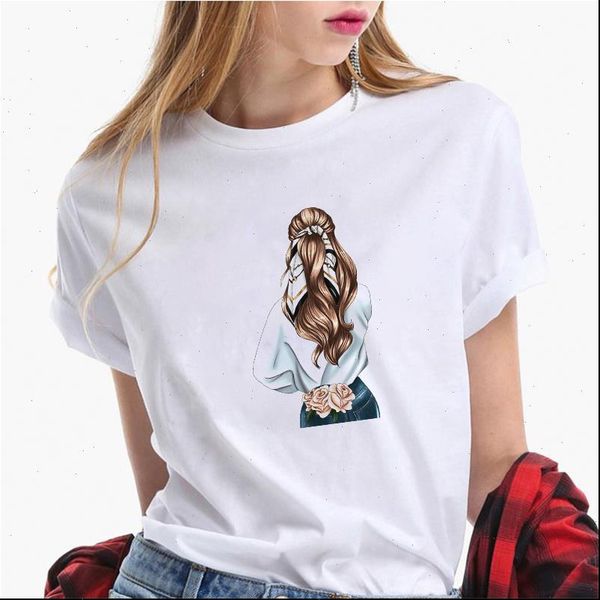 

new cotton harajuku aesthetics tshirt elegant lady print short sleeve tees fashion casual couple t shirt women, White