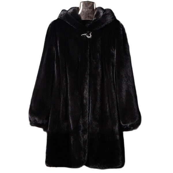 

women's fur & faux s-6xl fashion women winter clothes trench coat plus size female long high imitation mink, Black