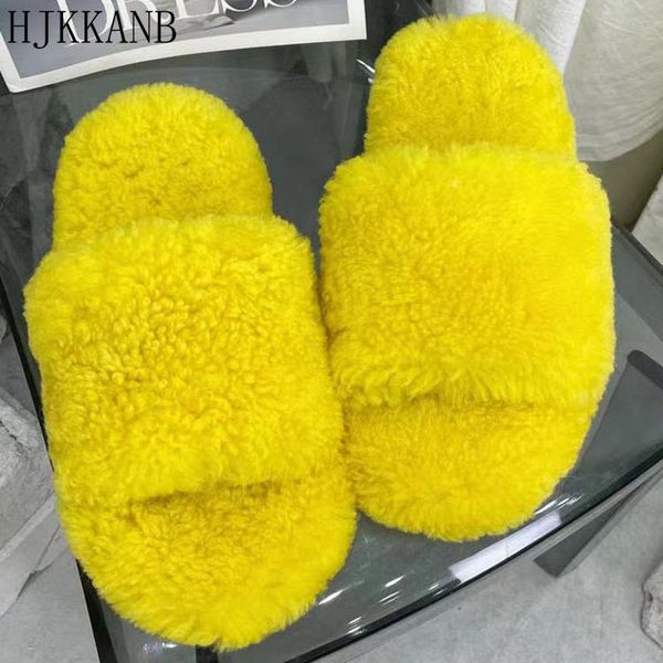

slippers solid color wool flat thick bottom furry women comfort open toe home outdoor leisure vacation shoes lazy mules, Black