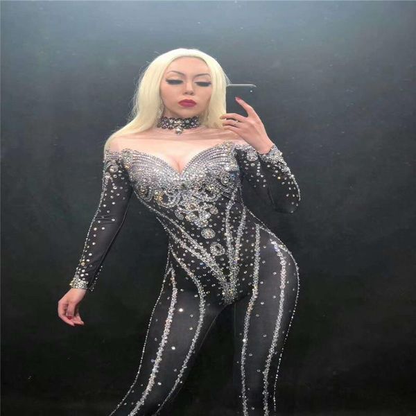 

party decoration r47 rhinestone female bodysuit diamonds stage dj jumpsuit bar outfits clothing pole dance costumes ballroom performance ds