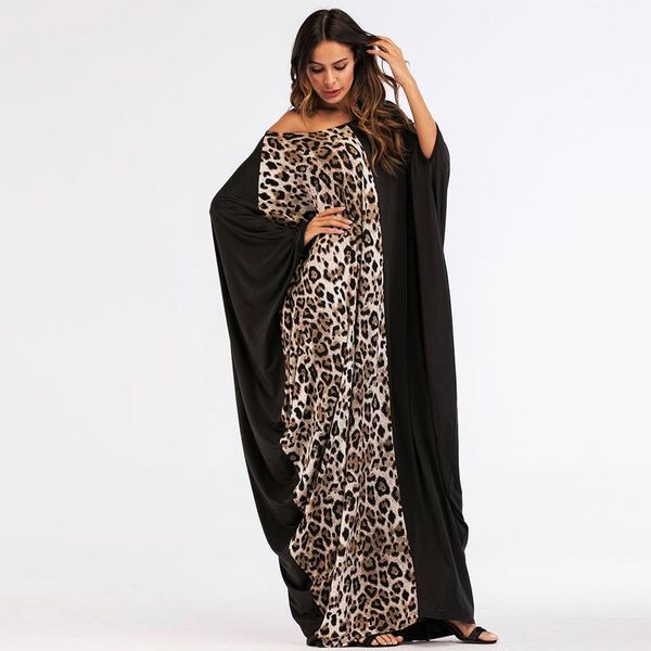 Vestidos casuais plus size size mulheres do Oriente Médio abaya vestido muçulmano batwing manga kaftan islâmica árabe impressão de leopardo turco maxi