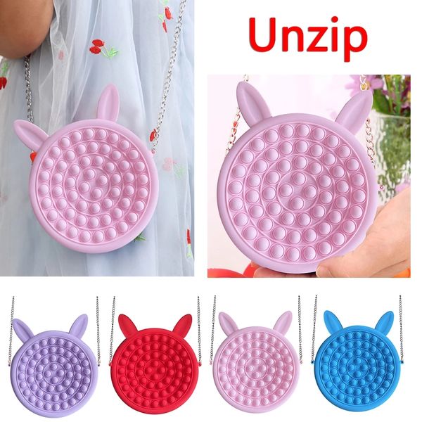 

women children bubble sensory toys multi-use round shape silicone shoulder bags toy for holiday gift pure color handbags