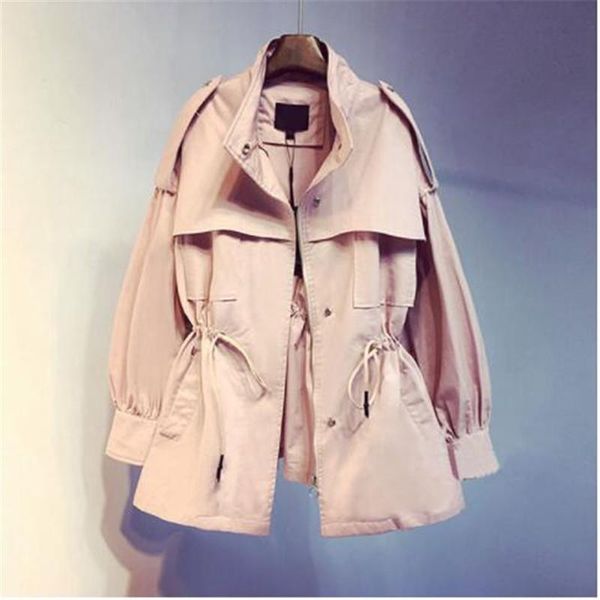 

women's trench coats british style pink medium coat women overcoat casual outerwear autumn female windbreaker designer top, Tan;black