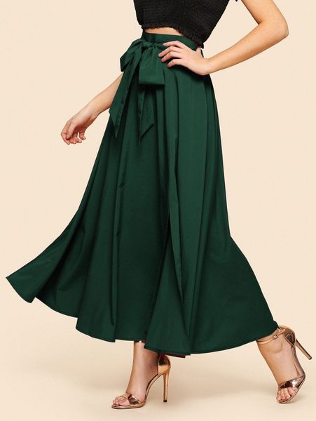 

knot front zip back flare skirt k0lr#, Black