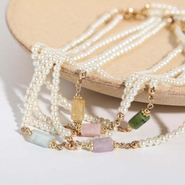 

chains elegant colorful natural stone glass pearl chain strand necklace for women statement choker party jewelry, Silver