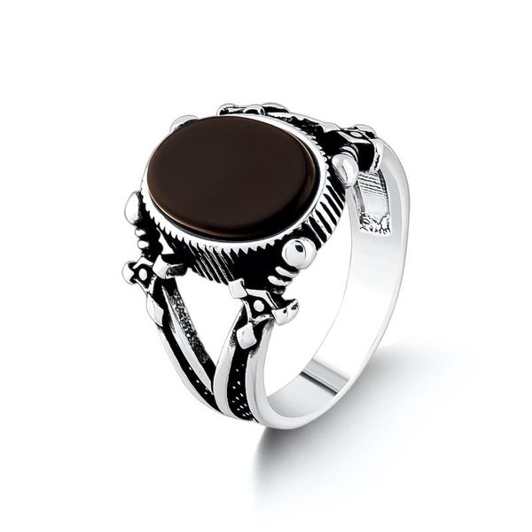 

cluster rings victorian men silver ring oval red agate stone handmade with ottoman motif, Golden;silver