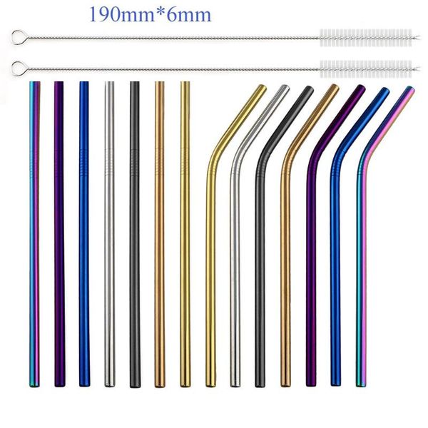 

drinking straws size 190mm colorful metal straw reusable straight bend stainless steel party bag cleaner bush 4pcs