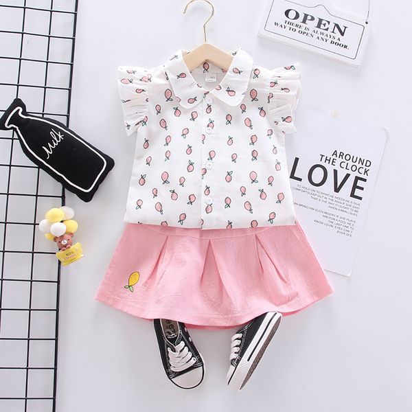 

2021 new chiffon girls clothing set floral shirts tutu skirt 2pcs suits for girl kids summer children clothes baby outfits 1-6y z58k, White
