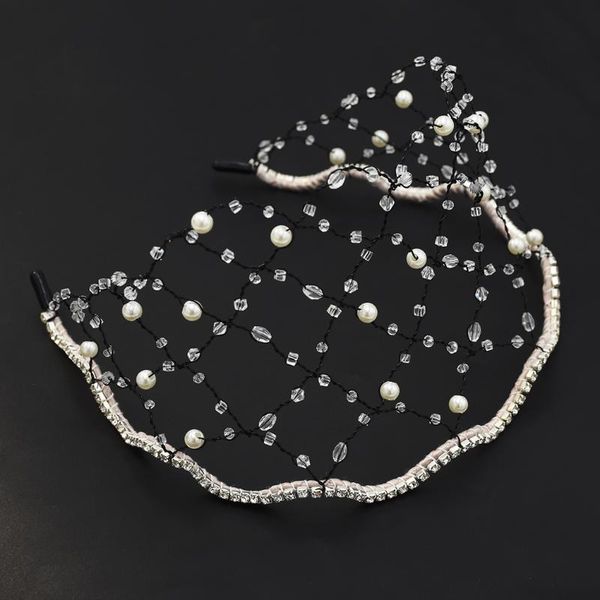 

hair clips & barrettes luxury bride headband rhinestone crystal pearl for women wedding headdress tiara hoop net mesh bridal headwear jewelr, Golden;silver