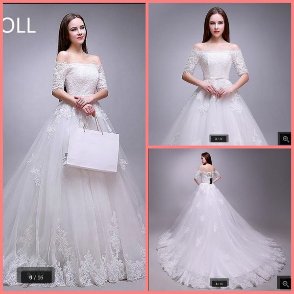

2021 new fashion white tulle ball gown wedding dress lace appliques off the shoulder elegant wedding dreses court train bride dresses