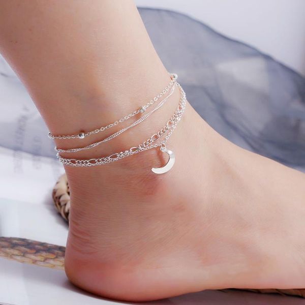 

anklets 4pcs set multi-layers moon style anklet bracelet jewelry pendant beach bohemian for women foot, Red;blue
