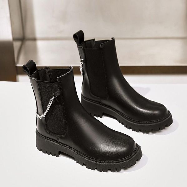 

boots women's thick heel short fall/winter 2021 flat-bottomed motorcycle, Black