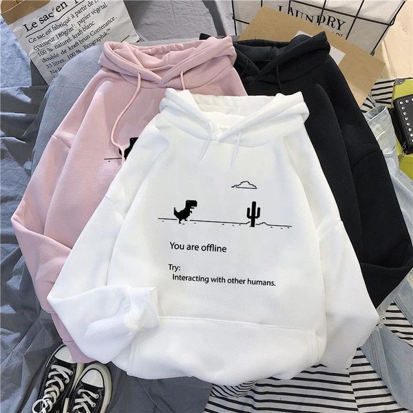 

autumn new harajuku kpop women's retro hoodie dinosaur games long sleeve tee fashion casual sports shirt ladies clothing hoo, Black