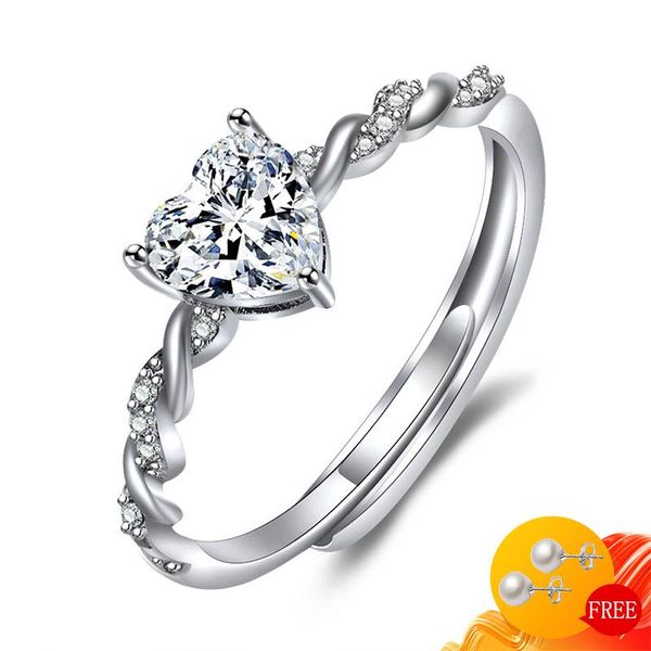 

cluster rings fashion women ring 925 silver jewelry with heart shape zircon gemstones for wedding bridal party open finger accessories, Golden;silver