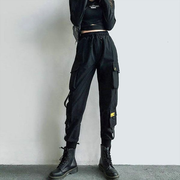 

black high waist cargo women pants casual punk loose streetwear pencil harajuku fashion hip hop female trousers