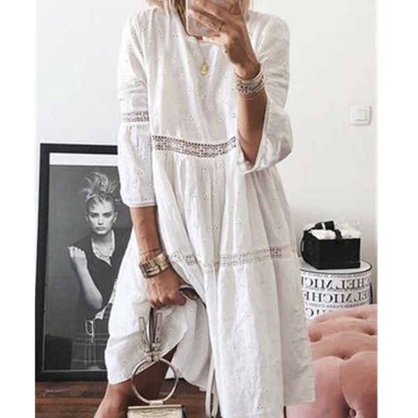 

casual dresses 5xl 2021 women elegant embroidered lace dress white female splicing floral hollow out loose party vestidos, Black;gray